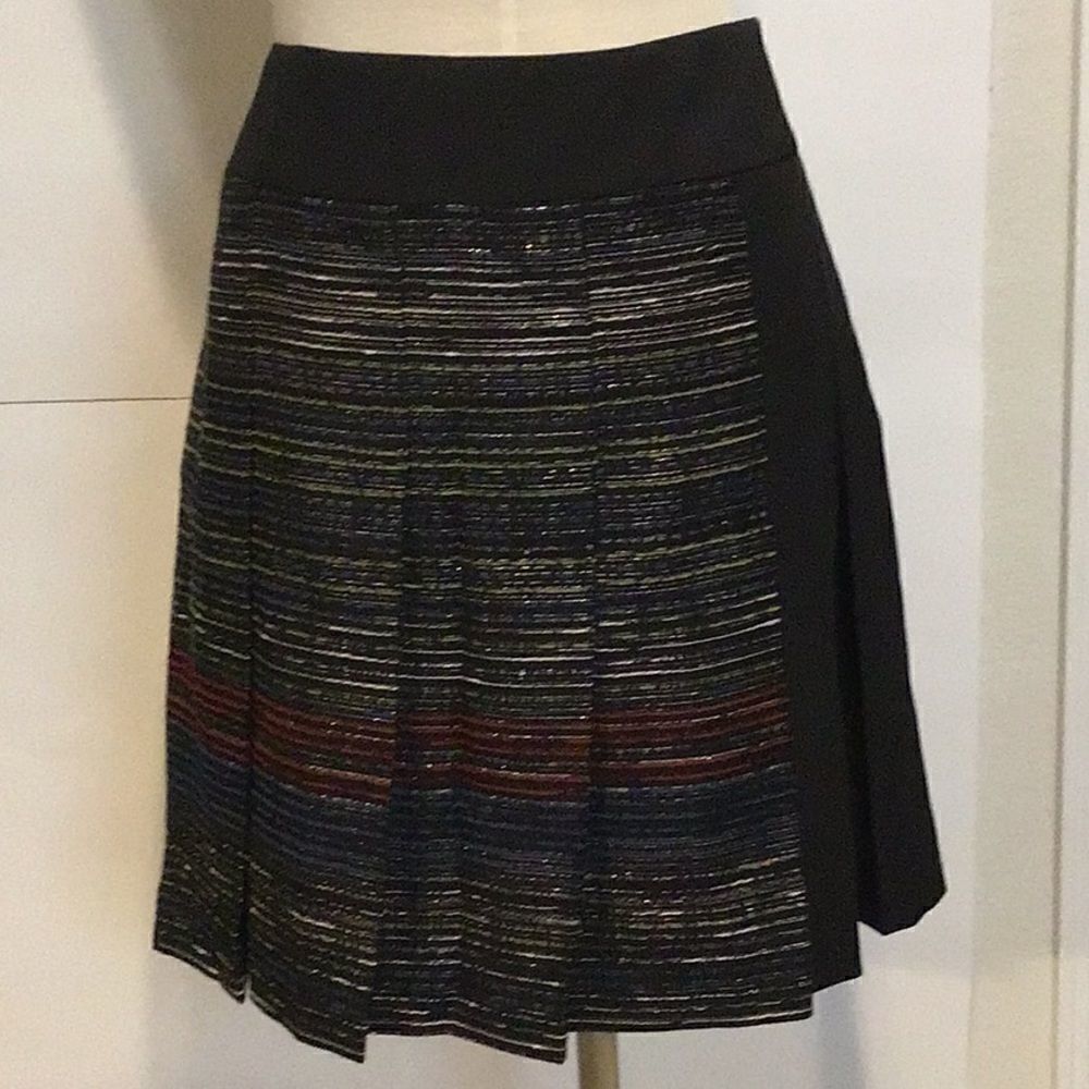 Etcetera Black Pleated Skirt Preppy Multicolored Stripe Fabric Lined size 10